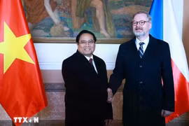 El primer ministro vietnamita, Pham Minh Chinh, y su homólogo checo, Petr Fiala. (Fuente: VNA)