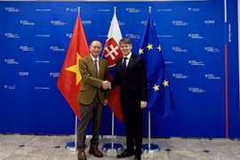 El embajador vietnamita en Eslovaquia, Pham Truong Giang, y el primer viceministro de Asuntos Políticos y Europeos, Marek Estok. (Fuente: VNA)