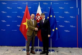 El embajador vietnamita en Eslovaquia, Pham Truong Giang, y el primer viceministro de Asuntos Políticos y Europeos, Marek Estok. (Fuente: VNA)