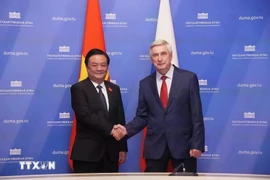 El vicepresidente de la Asamblea Nacional de Vietnam Le Minh Hoan y el primer vicepresidente de la Duma Estatal rusa, Iván Melnikov. (Fuente: VNA)