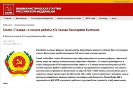 El artículo sobre el XIV Congreso Nacional del Partido Comunista de Vietnam en el sitio web del Partido Comunista de la Federación Rusa (kprf.ru). (Fuente: VNA)