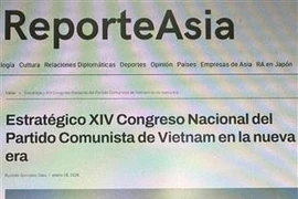 El artículo sobre el XIV Congreso Nacional del Partido Comunista de Vietnam en la página web ReporteAsia. (Fuente: VNA)