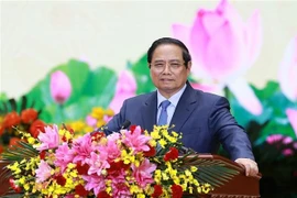 El primer ministro Pham Minh Chinh habla en el evento. (Fuente: VNA)