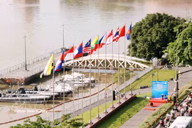 Banderas de la ASEAN se encuentran en el parque Bach Dang, barrio de Saigon, Ciudad Ho Chi Minh, con motivo del 58.º aniversario de la fundación de la ASEAN (8 de agosto de 1967 - 8 de agosto de 2025). (Fuente: VNA)