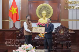 Nguyen Van Khoi, vicepresidente del Comité Popular de la ciudad de Can Tho, (derecha) recibe a Vipra Pandey, cónsul general de la India en Ciudad Ho Chi Minh. (Fuente: VNA)