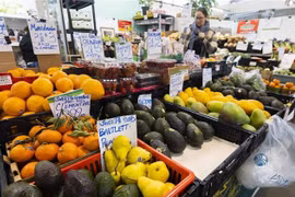 Las personas compran productos en un mercado de Ontario, Canadá. (Foto: Xinhua/VNA)