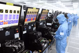 Línea de producción de módulos de cámara y componentes electrónicos para exportación en la fábrica MCNEX VINA (100% de propiedad surcoreana), en la provincia de Ninh Binh. (Foto: VNA)