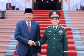 El ministro de Defensa de Vietnam, general Phan Van Giang, recibe al ministro de Defensa de Indonesia, Sjafrie Sjamsoeddin. (Fuente: VNA)