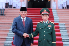 El ministro de Defensa de Vietnam, general Phan Van Giang, recibe al ministro de Defensa de Indonesia, Sjafrie Sjamsoeddin. (Fuente: VNA)