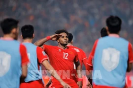 Nguyen Xuan Son celebra su primer gol en el partido. (Fuente: VNA)