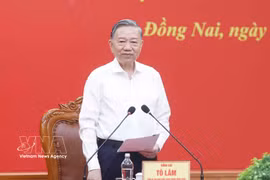 El secretario general del Partido Comunista y presidente de Vietnam, To Lam, habla en el evento. (Fuente: VNA)