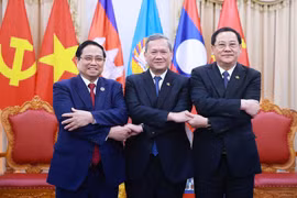 El primer ministro de Vietnam, Pham Minh Chinh, y sus homólogos de Camboya, Hun Manet, y de Laos, Sonexay Siphandone. (Fuente: VNA)