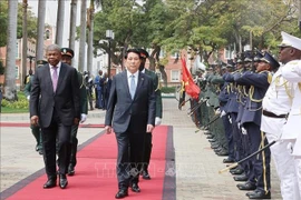 Los presidente de Angola, João Manuel Gonçalves Lourenço, y de Vietnam, Luong Cuong, en la ceremonia oficial de bienvenida (Fuente: VNA)
