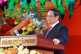 El primer ministro vietnamita, Pham Minh Chinh, habla en el evento. (Fuente: VNA)