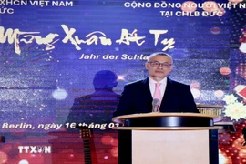 El embajador de Vietnam en Alemania, Vu Quang Minh, habla en el evento. (Fuente: VNA)