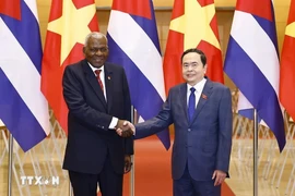 El presidente de la Asamblea Nacional de Vietnam, Tran Thanh Man,y el presidente de la Asamblea Nacional del Poder Popular y del Consejo de Estado de Cuba, Esteban Lazo Hernández. (Fuente: VNA)