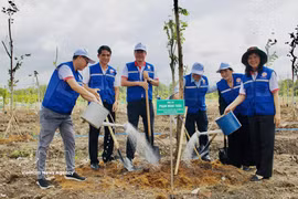 Delegados y residentes locales participaron en la plantación de árboles en el Parque Cultural Lang Le, comuna de Binh Loi. (Fuente: VNA)