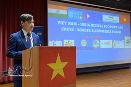 El consejero comercial de Vietnam en India, Bui Trung Thuong, habla en el evento. (Fuente: VNA)