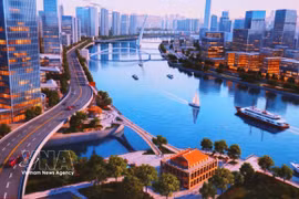 Vista en perspectiva del proyecto del Parque Cultural de Muelle Nha Rong - Khanh Hoi y el Proyecto de Plantas Públicas de Muelle de Bach Dang, que conforman un eje espacial cultural e histórico a lo largo del río Saigón. (Foto: VNA)