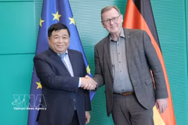 El viceprimer ministro vietnamita, Nguyen Chi Dung, y el vicepresidente del Parlamento Federal (Bundestag), Bodo Ramelow. (Fuente: VNA)