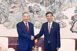 El secretario general del Partido Comunista de Vietnam y presidente del Estado, To Lam, y Chen Gang, miembro del Comité Central del Partido Comunista de China y secretario del Comité partidista de la Región Autónoma Zhuang de Guangxi. (Fuente: VNA)