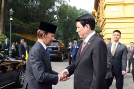 El presidente vietnamita, Luong Cuong, recibe al Sultán de Brunéi Darussalam, Haji Hassanal Bolkiah. (Fuente: VNA)