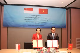 El documento fue suscrito por el ministro vietnamita de Industria y Comercio, Nguyen Hong Dien, y la ministra singapurense de Sostenibilidad y Medio Ambiente y encargada de las Relaciones Comerciales, Grace Fu. (Fuente: VNA)