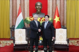 El presidente vietnamita, Luong Cuong, y el titular de la Asamblea Nacional de Hungría, Kover Laszlo. (Fuente: VNA)