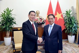 El viceprimer ministro y canciller de Vietnam, Bui Thanh Son, recibe a Tanaka Yu, vicepresidente del Presídium y jefe interino de la Secretariado del Comité Central del PCJ. (Fuente: VNA)