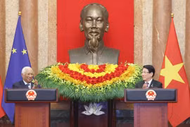 El presidente de Vietnam, Luong Cuong, y el titular del Consejo Europeo, António Costa, en el evento. (Fuente: VNA)