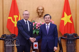 El director de la Academia Nacional de Política Ho Chi Minh, Doan Minh Huan, se reúne con Kobayashi Yosuke, representante jefe de la Agencia Japonesa de Cooperación Internacional (JICA) en Vietnam. (Foto: VNA)