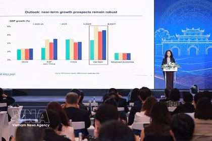 Tina Khan, economista jefe para Vietnam, Camboya y Laos del Banco Mundial, habla en la cita (Fuente: VNA)
