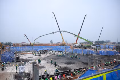 Obra de construcción del proyecto del Aeropuerto Internacional de Gia Binh. Foto: VNA