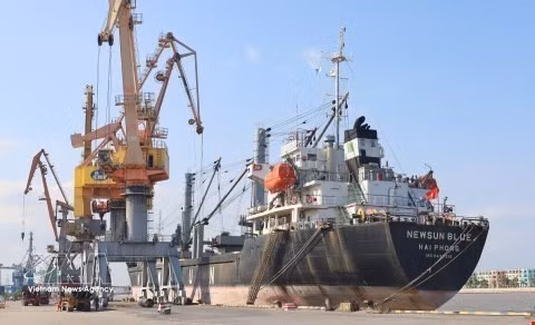 Carga y descarga de mercancías en el puerto de Hoang Dieu Chua Ve. (Foto: VNA)