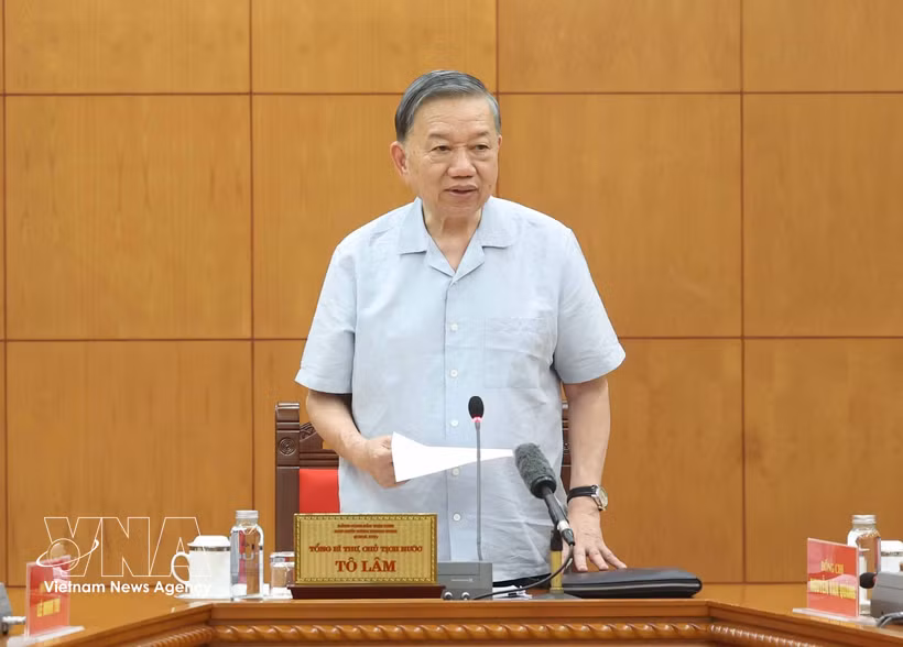 El secretario general del Partido Comunista de Vietnam (PCV) y presidente de la República, To Lam, habla en el evento. (Fuente: VNA)