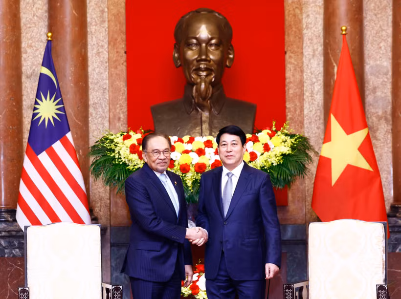 El presidente vietnamita, Luong Cuong, recibió al primer ministro de Malasia, Anwar Ibrahim. (Fuente: VNA)
