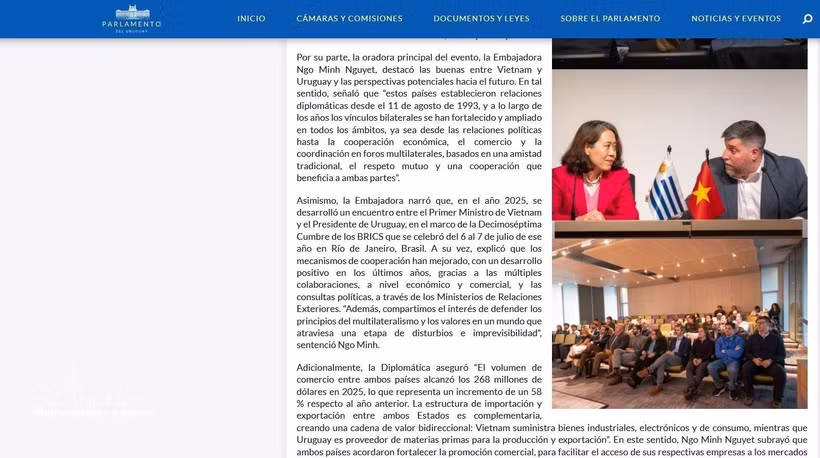 Sitio web oficial del Parlamento de Uruguay. (Foto: VNA)