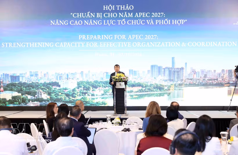 El viceministro permanente de Relaciones Exteriores Nguyen Minh Vu habla en el evento. (Fuente: VNA)