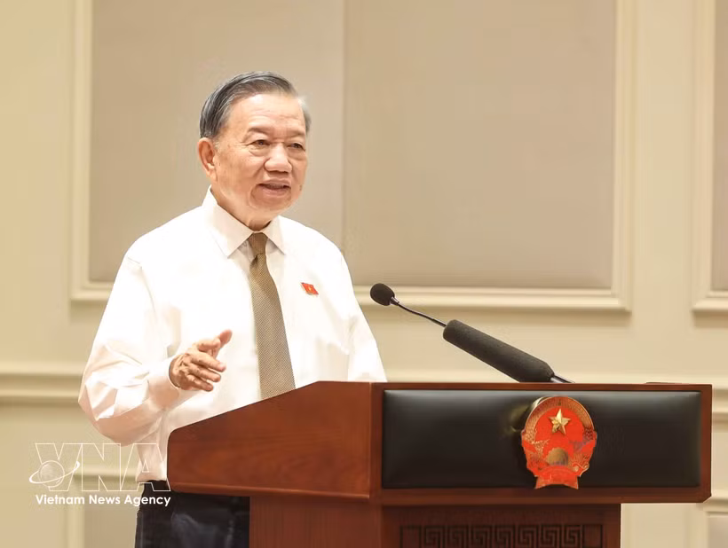 El secretario general del Comité Central del Partido Comunista de Vietnam y presidente del país, To Lam, habla en el evento. (Fuente: VNA)