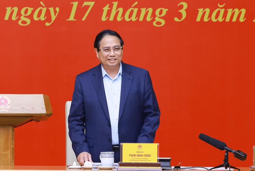El primer ministro vietnamita, Pham Minh Chinh, habla en el evento. (Fuente: VNA)