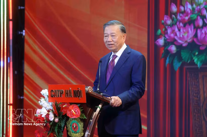 El secretario general del Partido Comunista de Vietnam y presidente de la República, To Lam, habla en el evento. (Fuente: VNA)