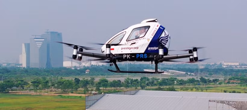 Taxi volador EHang 216-S de Indonesia. (Foto: anewz.tv)
