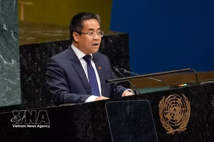 El ministro consejero Nguyen Hai Luu, representante permanente adjunto de Vietnam ante la ONU, interviene en la cita. (Foto: VNA)
