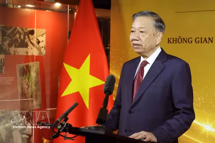 El secretario general del Partido Comunista de Vietnam y presidente de la República, To Lam, interviene en la cita. (Foto: VNA)