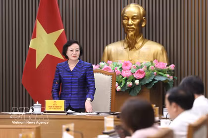 La viceprimera ministra de Vietnam, Pham Thi Thanh Tra, interviene en la cita. (Foto: VNA)