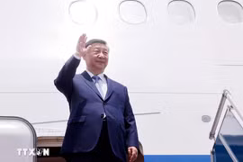 El secretario general del Partido Comunista y presidente de China, Xi Jinping, llega al Aeropuerto Internacional de Noi Bai (Foto: VNA)