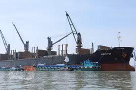 Transporte y carga de arroz comercial para exportación de la Corporación de Alimentos del Sur de Vietnam. (Foto: VNA)