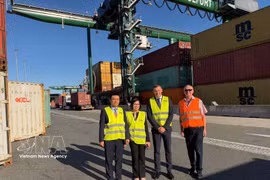 El embajador de Vietnam en Austria, Vu Le Thai Hoang, visita a la empresa ÖBB Terminal Wolfurt. (Foto. VNA)