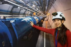 Pham Le Ha Thu (Joni Pham), junto con el sistema ATLAS en el CERN (Foto: VNA)