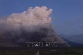 El volcán Semeru entró en erupción siete veces en la mañana de hoy, arrojando cenizas a una altura de hasta mil metros (Foto: VNA)